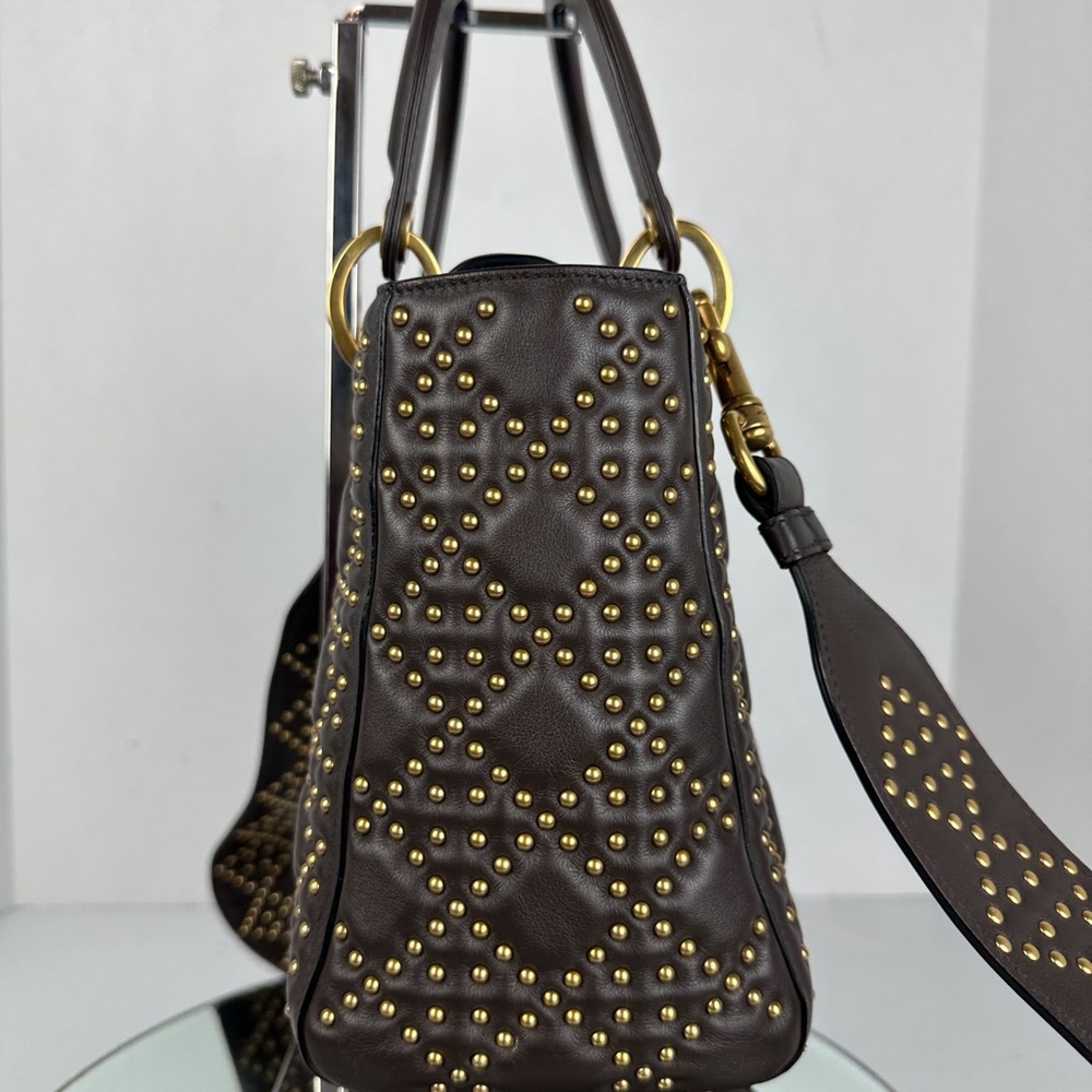 Pymt-3-LADY DIOR LEATHER TOTE BAG ORIGINAL STRAP DRK BRN GHW MED - Picture 5 of 14